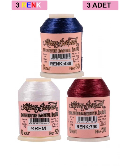 3 Adet Altınbaşak Oya ve Dantel İpi 20 gr - Royaleks - No: KREM - 790 - 430