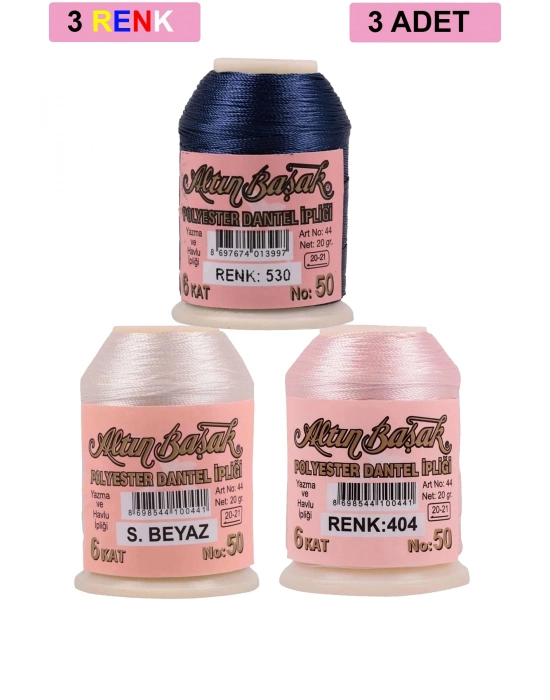 3 Adet Altınbaşak Oya ve Dantel İpi 20 gr - Royaleks - No: Ş.BEYAZ - 404 - 530