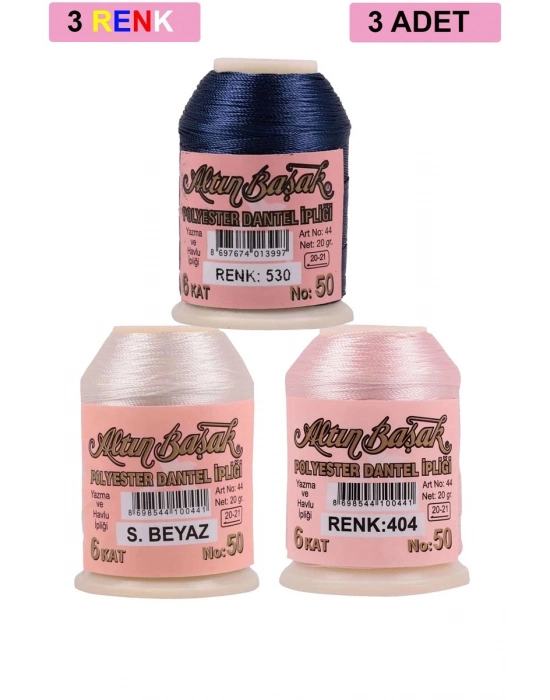 3 Adet Altınbaşak Oya ve Dantel İpi 20 gr - Royaleks - No: Ş.BEYAZ - 404 - 530