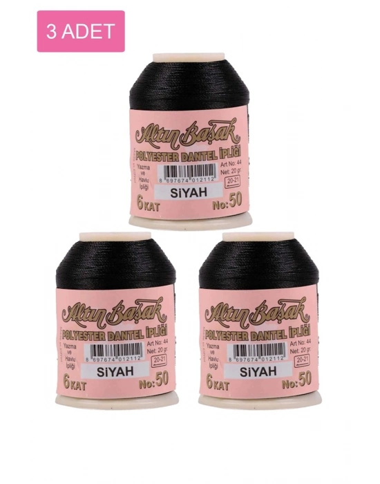 3 Adet Altınbaşak Oya ve Dantel İpi 20 gr - Royaleks - No: SİYAH