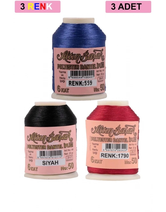 3 Adet Altınbaşak Oya ve Dantel İpi 20 gr - Royaleks - No: SİYAH - 1790 - 559