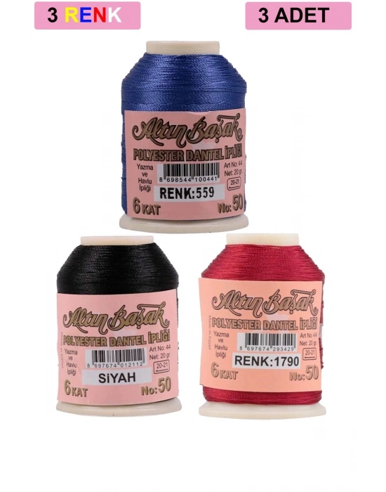 3 Adet Altınbaşak Oya ve Dantel İpi 20 gr - Royaleks - No: SİYAH - 1790 - 559