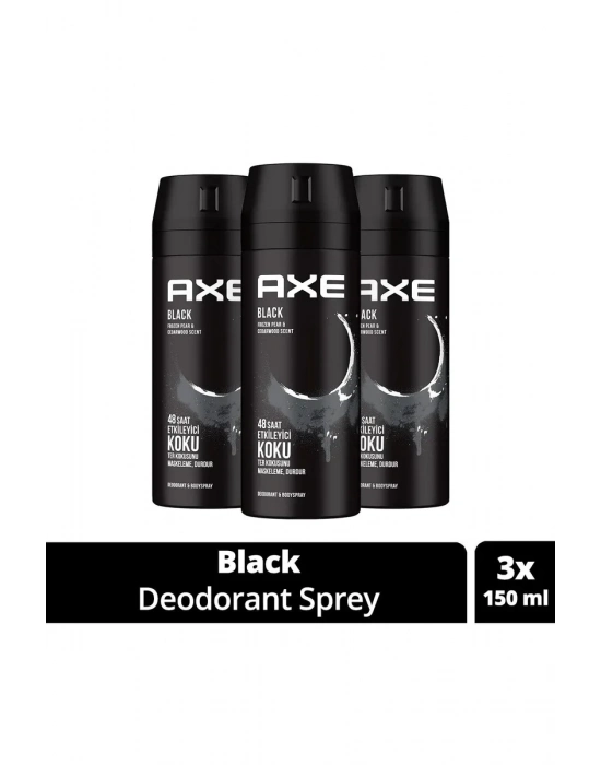 3 Adet Axe Erkek Deodorant & Bodyspray Black 48 Saat Etkileyici Koku Vücut Spreyi 150 ml