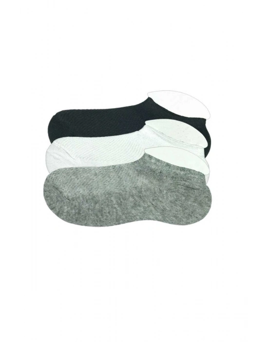 3 Adet Çocuk Sneaker Patik Çorap Siyah Beyaz Gri