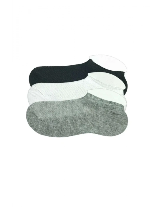 3 Adet Çocuk Sneaker Patik Çorap Siyah Beyaz Gri