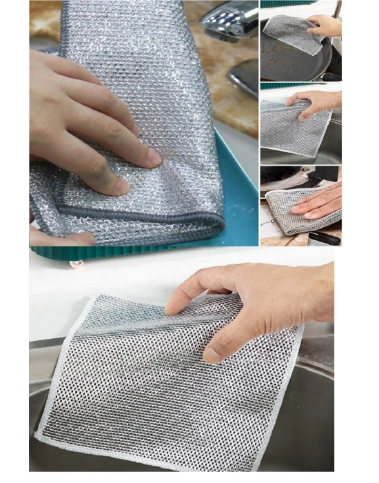 3 Adet Çok Fonksiyonlu Çizmeyen Tel Bulaşık Bezi Bulaşık Havlusu Bulaşık Temizlik Ovma Bezi