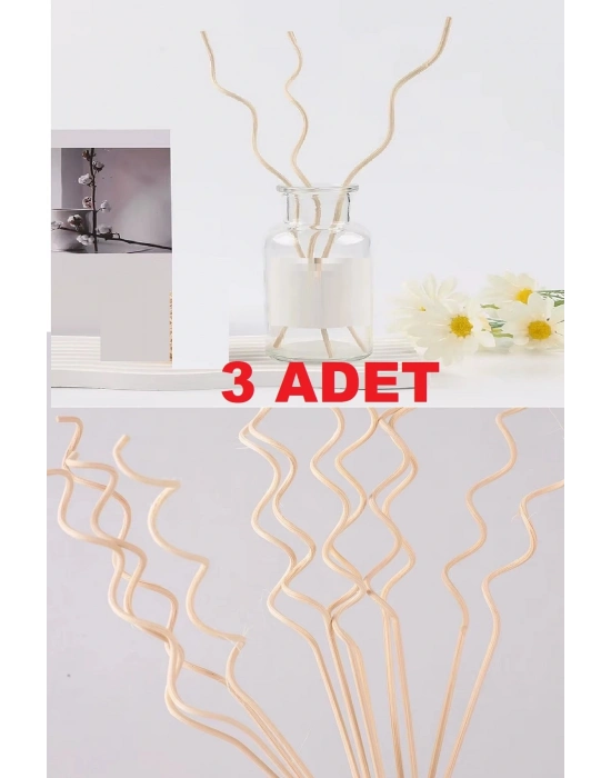 3 Adet Dalgalı Model Aromaterapi Dağıtıcı Rattan Sopa- Ev Dekor Şişe - Koku Yağı Ahşap Difüzör Çubuk