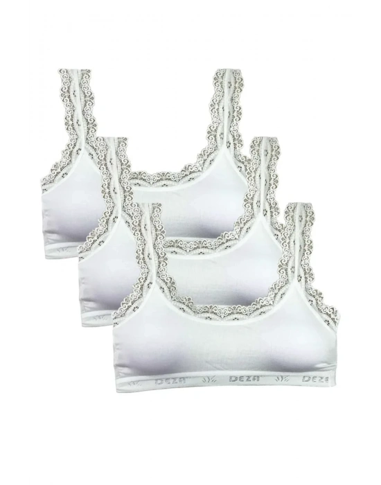 3 Adet Dantel Nakış İşlemeli Pedli Bambu Kadın Büstiyer Beyaz