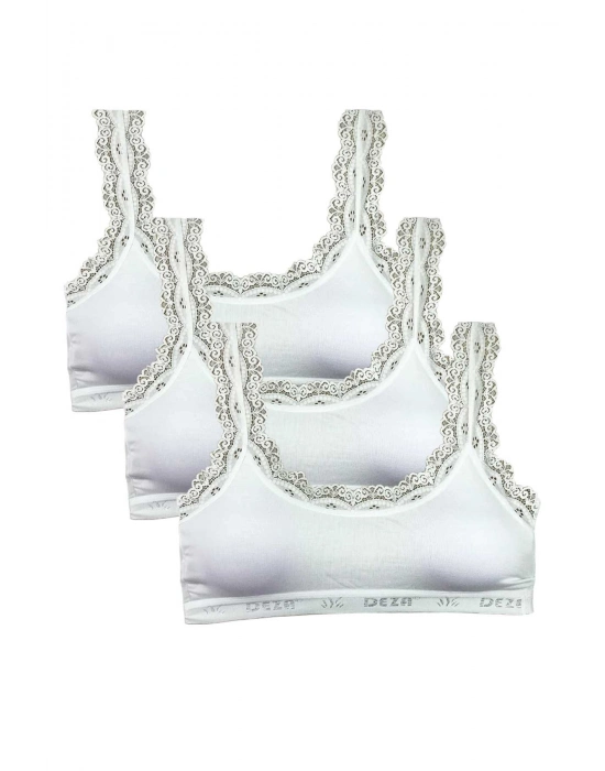 3 Adet Dantel Nakış İşlemeli Pedli Bambu Kadın Büstiyer Beyaz