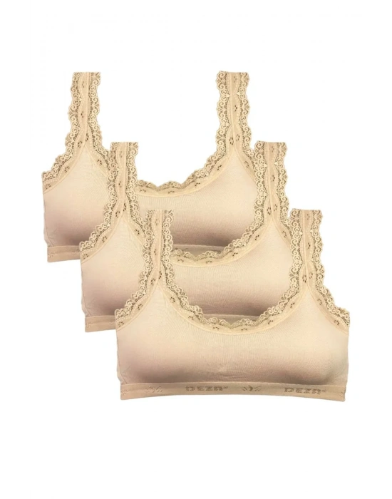 3 Adet Dantel Nakış İşlemeli Pedli Bambu Kadın Büstiyer Ten