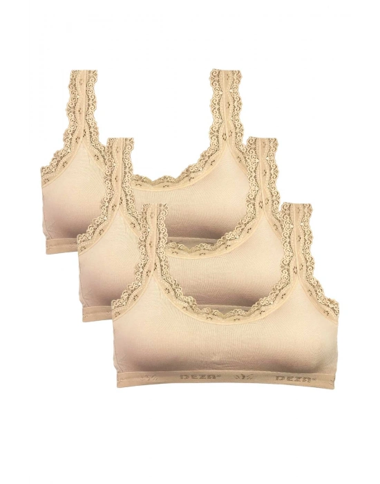 3 Adet Dantel Nakış İşlemeli Pedli Bambu Kadın Büstiyer Ten