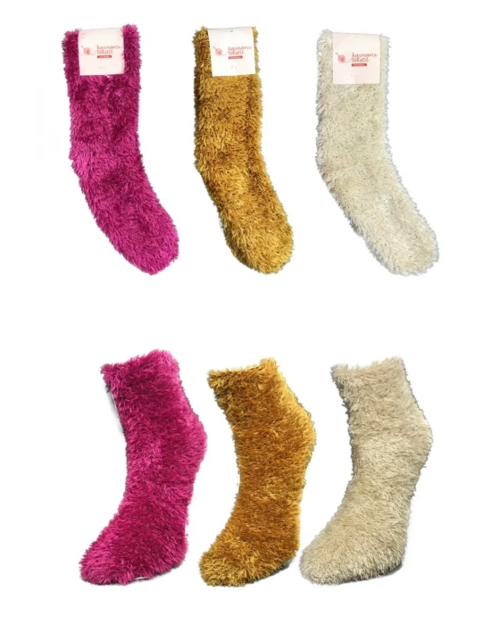 3 Adet Dikişsiz Tüylü Sıcak Tutan Ev Çorabı