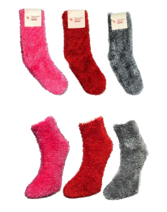 3 Adet Dikişsiz Tüylü Sıcak Tutan Ev Çorabı