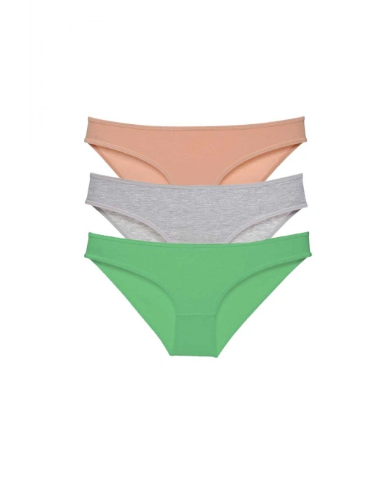 3 adet Eko Set Likralı Kadın Slip Külot Ten Gri Yeşil