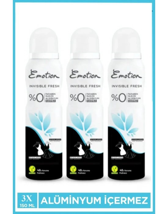3 Adet Emotion Invisible Fresh Black & White Kadın Deodorant 150ml Vegan, Leke Bırakmaz
