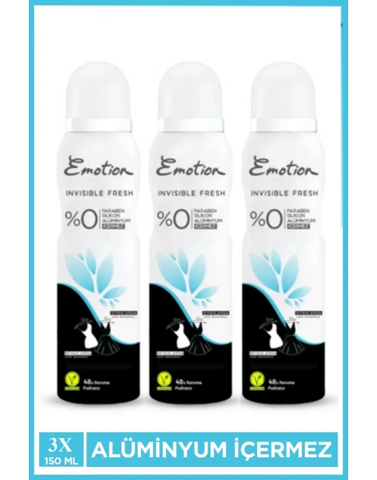 3 Adet Emotion Invisible Fresh Black & White Kadın Deodorant 150ml Vegan, Leke Bırakmaz