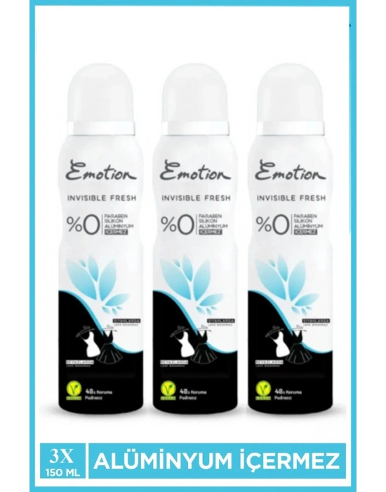 3 Adet Emotion Invisible Fresh Black & White Kadın Deodorant 150ml Vegan, Leke Bırakmaz