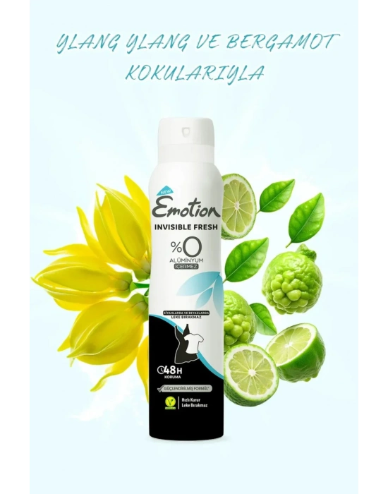 3 Adet Emotion Invisible Fresh Black & White Kadın Deodorant 150ml Vegan, Leke Bırakmaz