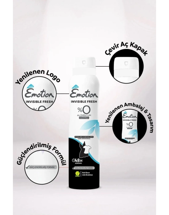 3 Adet Emotion Invisible Fresh Black & White Kadın Deodorant 150ml Vegan, Leke Bırakmaz
