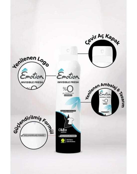 3 Adet Emotion Invisible Fresh Black & White Kadın Deodorant 150ml Vegan, Leke Bırakmaz