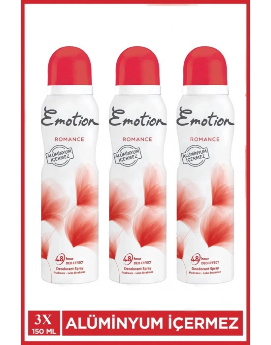 3 Adet Emotion Romance Kadın Vegan Deodorant 150 Ml Hızlı Kurur, Leke Bırakmaz