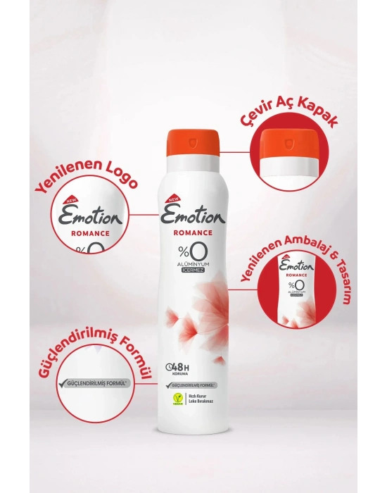 3 Adet Emotion Romance Kadın Vegan Deodorant 150 Ml Hızlı Kurur, Leke Bırakmaz