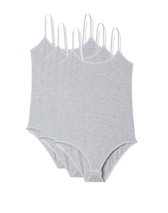 3 Adet İp Askılı Kadın Çıtçıtlı Body Gri