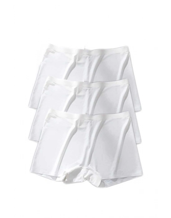 3 Adet Kadın Dikişsiz Görünmez İz Yapmaz Mini Şort Boxer Beyaz