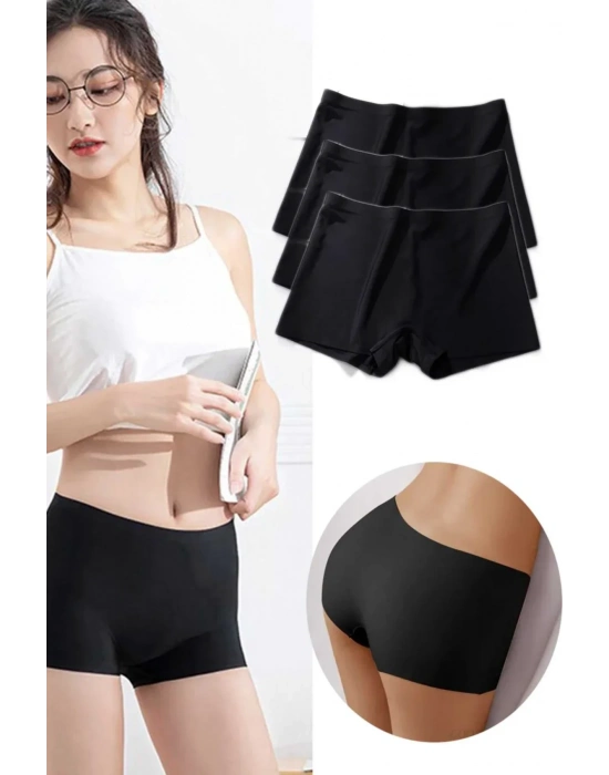 3 Adet Kadın Dikişsiz Görünmez İz Yapmaz Mini Şort Boxer Siyah