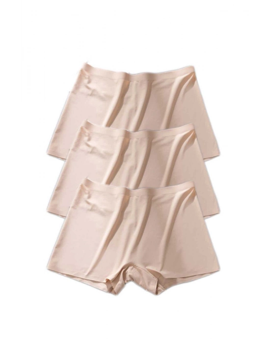 3 Adet Kadın Dikişsiz Görünmez İz Yapmaz Mini Şort Boxer Ten