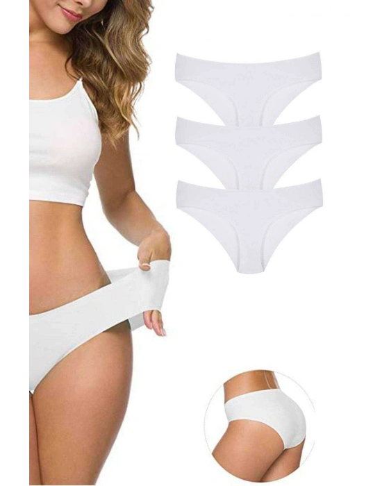 3 Adet Kadın Dikişsiz Lazer Kesim Esnek İz yapmayan Külot Beyaz