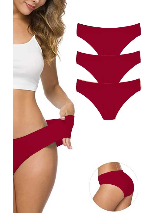 3 Adet Kadın Dikişsiz Lazer Kesim Esnek İz yapmayan Külot Bordo