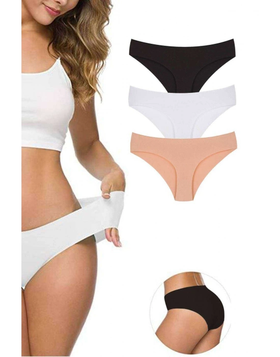 3 Adet Kadın Dikişsiz Lazer Kesim Esnek İz yapmayan Külot S4