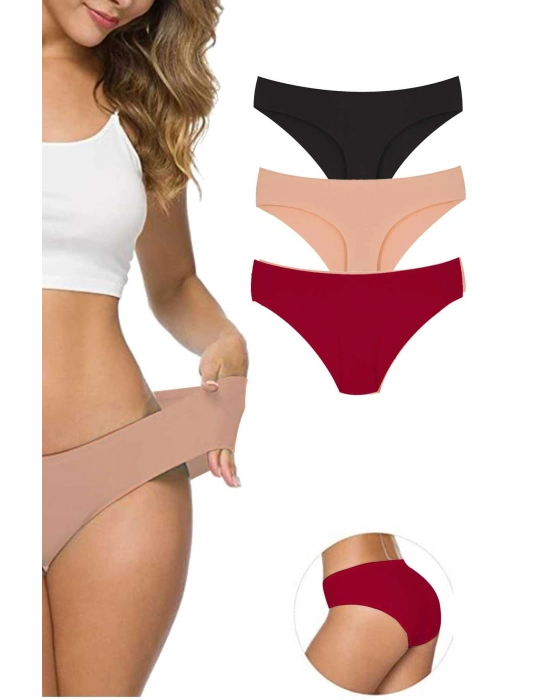 3 Adet Kadın Dikişsiz Lazer Kesim Esnek İz yapmayan Külot S6