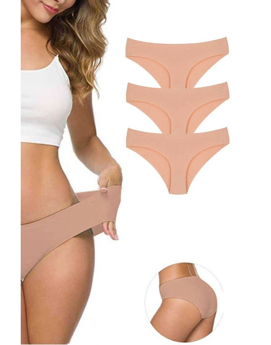 3 Adet Kadın Dikişsiz Lazer Kesim Esnek İz yapmayan Külot Ten