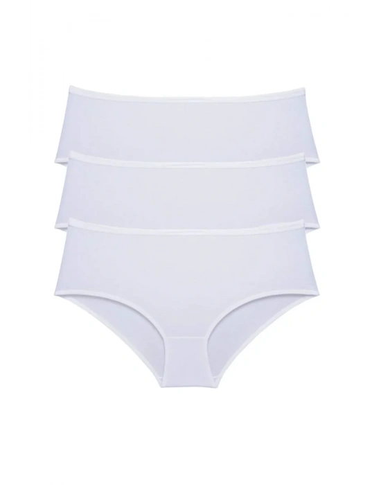 3 Adet Kadın Yüksek Bel Bato Külot Beyaz