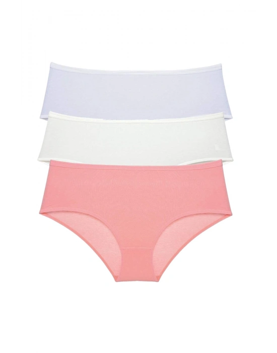 3 Adet Kadın Yüksek Bel Bato Külot Beyaz Krem Pudra