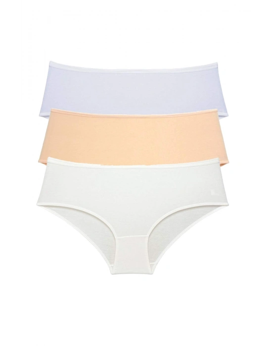 3 Adet Kadın Yüksek Bel Bato Külot Beyaz Ten Krem