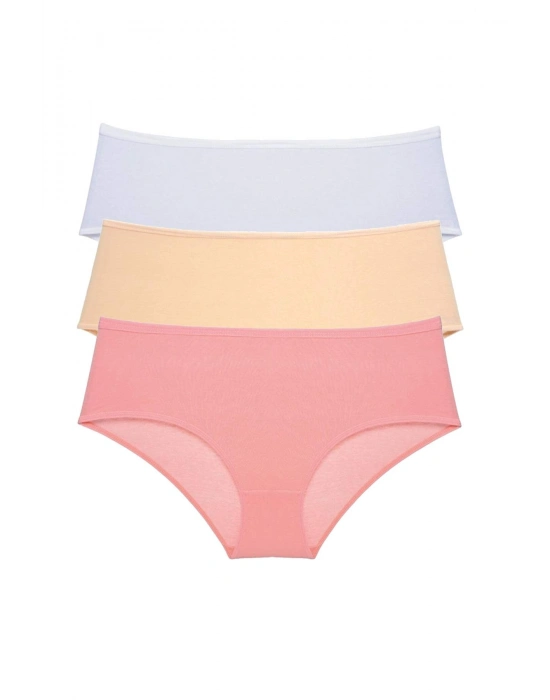 3 Adet Kadın Yüksek Bel Bato Külot Beyaz Ten Pudra