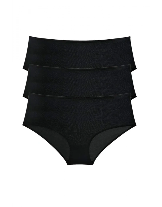 3 Adet Kadın Yüksek Bel Bato Külot Siyah