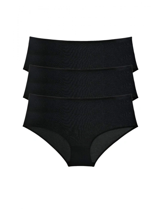 3 Adet Kadın Yüksek Bel Bato Külot Siyah