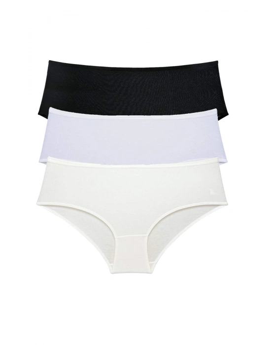 3 Adet Kadın Yüksek Bel Bato Külot Siyah Beyaz Krem