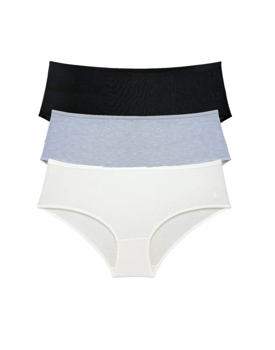 3 Adet Kadın Yüksek Bel Bato Külot Siyah Gri Krem