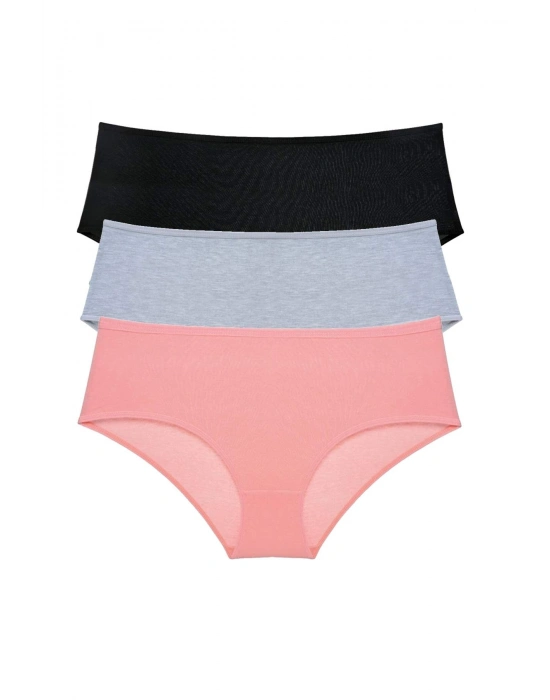 3 Adet Kadın Yüksek Bel Bato Külot Siyah Gri Pudra