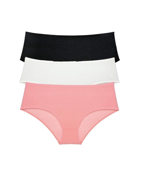 3 Adet Kadın Yüksek Bel Bato Külot Siyah Krem Pudra