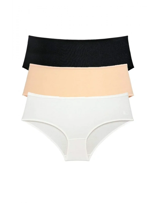 3 Adet Kadın Yüksek Bel Bato Külot Siyah Ten Krem