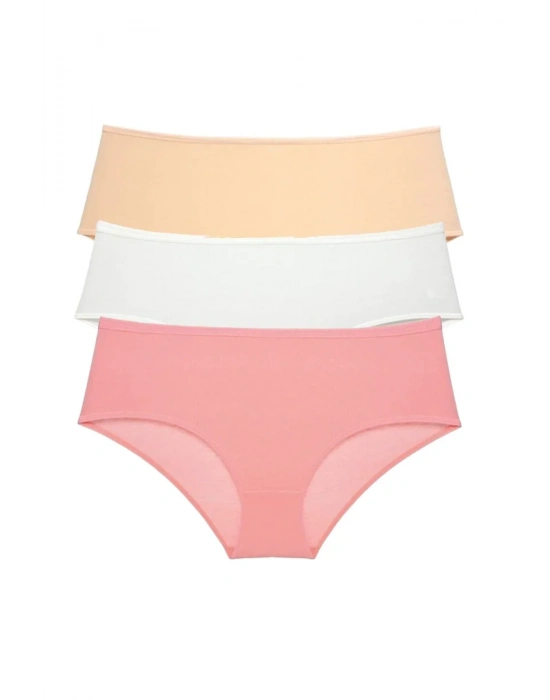 3 Adet Kadın Yüksek Bel Bato Külot Ten Krem Pudra