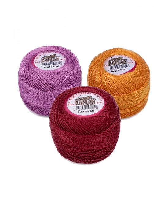 3 Adet Kaplan Etamin Ve Kanaviçe İpi 8 No Kod/Renk: 917 - 741 - 818 - Ryl
