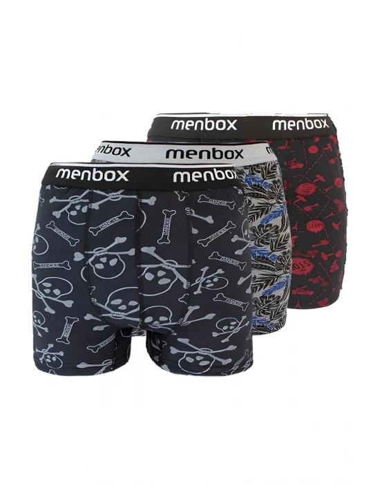 3 Adet Likralı Erkek Boxer Karışık Desenli Pamuklu