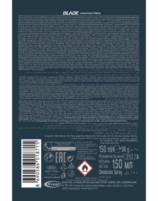 3 Adet Mountain Fresh Erkek Deodorant 150ml Leke Bırakmaz